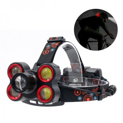 Super Bright Safety Rider 5 LED Headlamp Powerful Rechargeable COB LED Head Torch With 4pcs Side COB LED