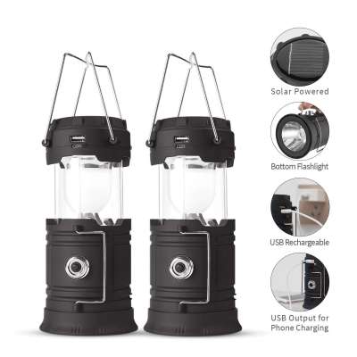 Multi-functional 200Lumens Plastic Solar Power Rechargeable Camping Light Portable Collapsible Camping Lantern