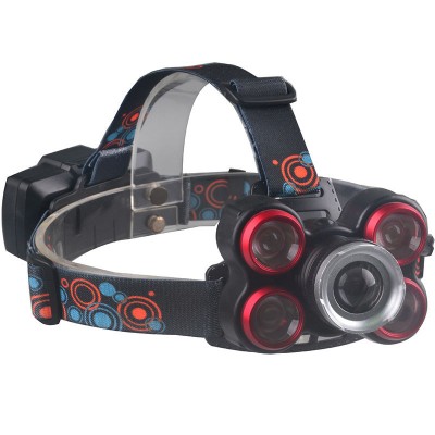 New Arrival Water-Resistant USB Rechargeable Camping Emergency 5 LED Headlamp Outdoor Hiking Fishing Zoomable Head Torch